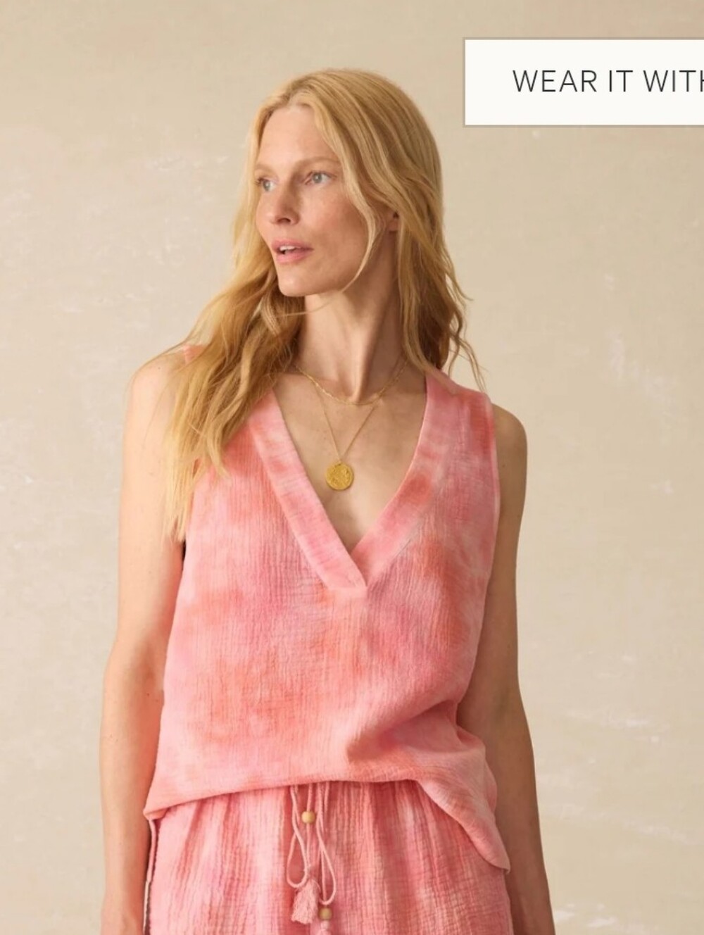 Faherty Coral Skies Organic Cotton Tie-Dye Gauze Popover Top